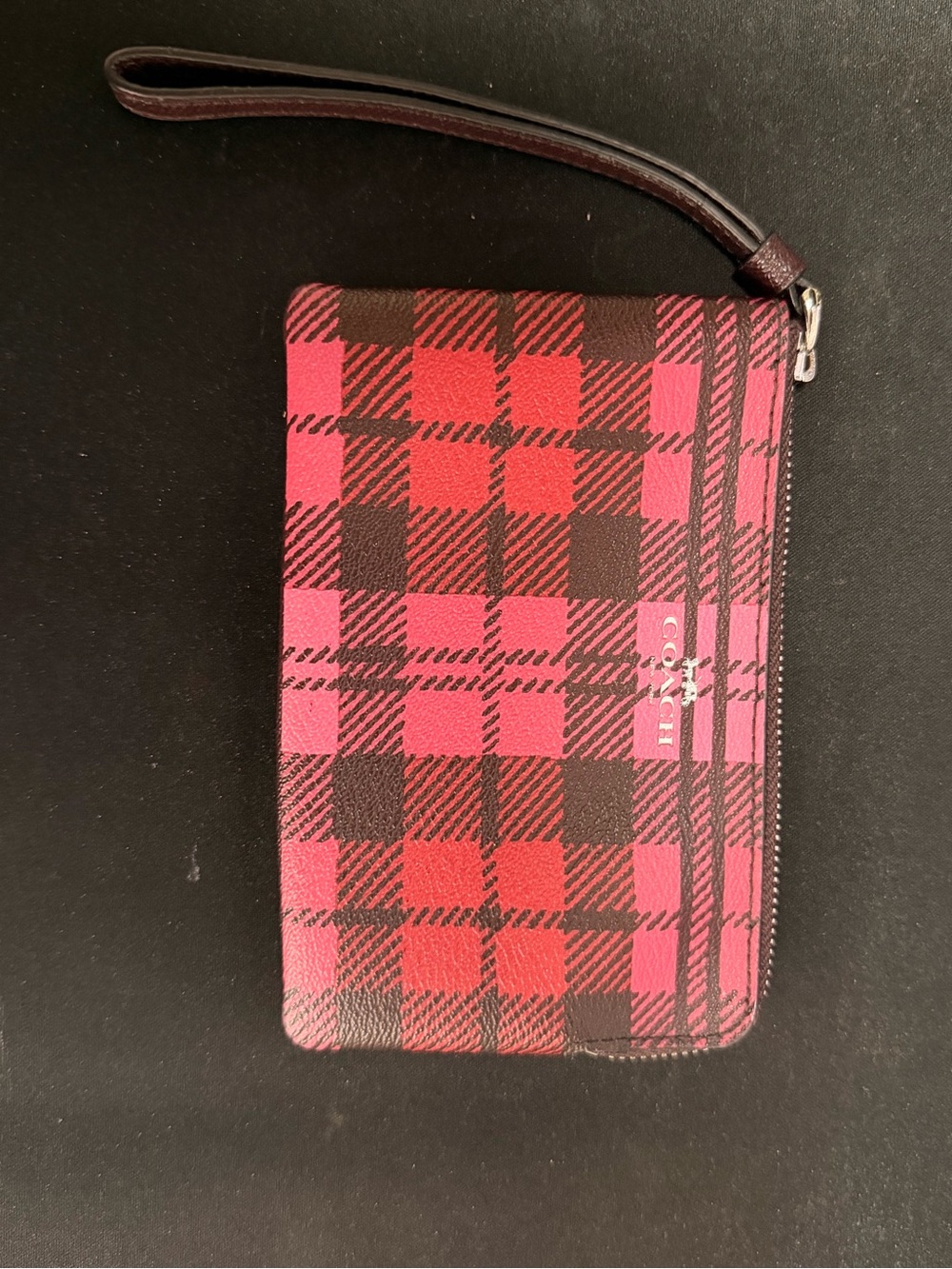 Plaid Wristlet Wallet in Pink and Red